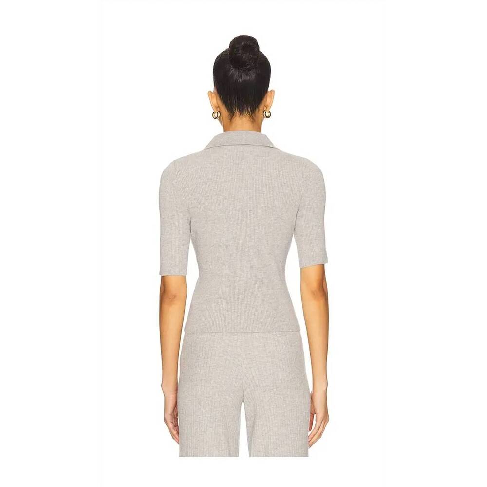 NEW 525 AMERICA ginny short sleeve polo knit top in grey - Picture 4 of 4
